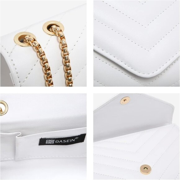 ⚡ Women's White Stylish Evening Clutch Chain Shoulder Strap Crossbody Bag - Picture 5 of 6